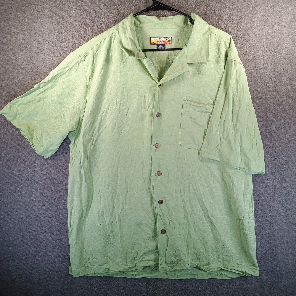 Havana Jack's Cafe Hawaiian Shirt Mens XL Green Button Up 100% Silk Pocket